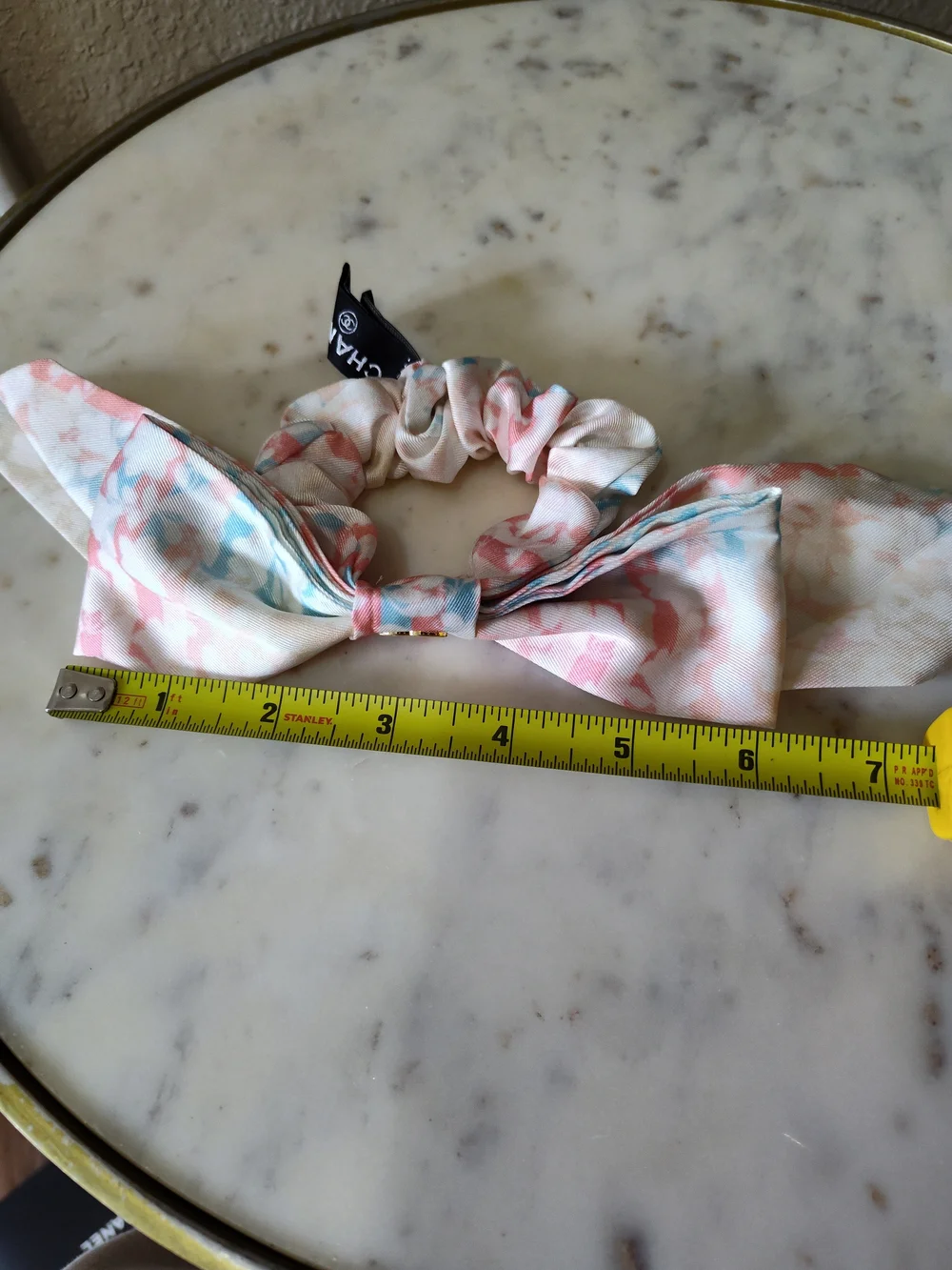 CHANEL Silk Bow Scrunchie Hair Tie Pink Blue Gold CC 100% Silk NIB NWT